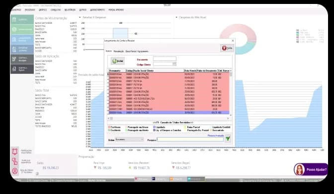 tela de lancamentos de contas do sistema de controle financeiro