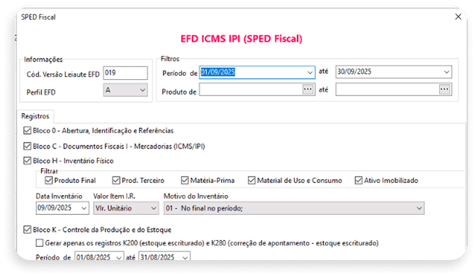 Tela de envio do Sped Fiscal no IOB Business