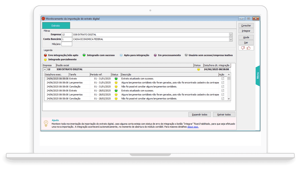Tela do Extrato Digital no IOB Online Sistemas