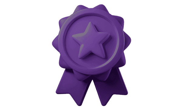 Uma medalha com estrela em 3D na cor roxa