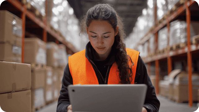 Mulher trabalhando no setor de estoque e logística de mercadorias