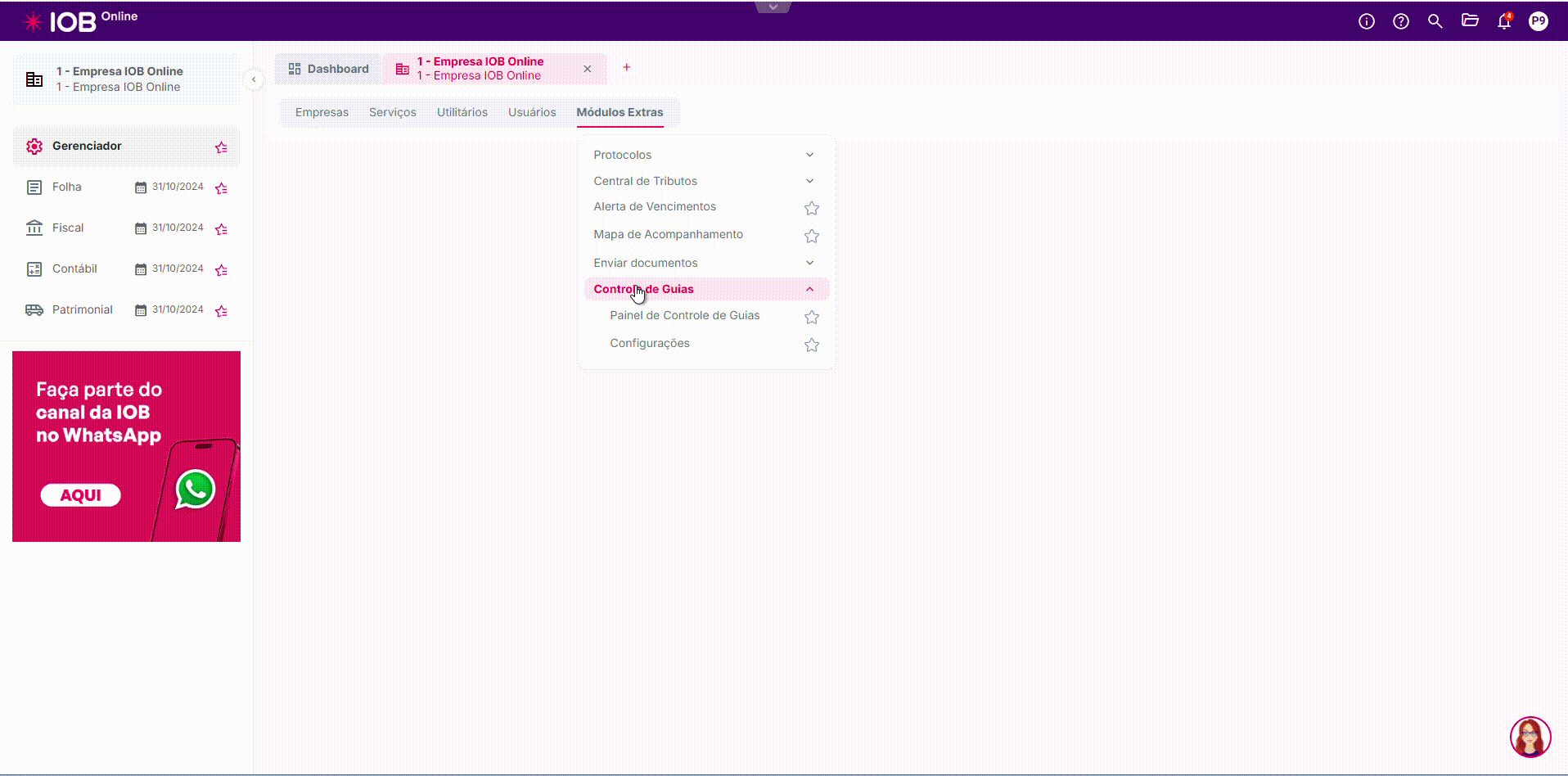 Tela animada mostra a funcionalidade do painel de guias