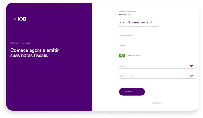tela de ativação da conta no IOB Emissor