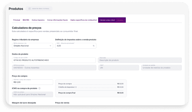 Tela da calculadora de preços no IOB Emissor