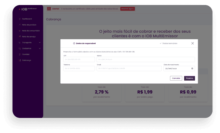 Tela de cobranças do sistema IOB MultiEmissor