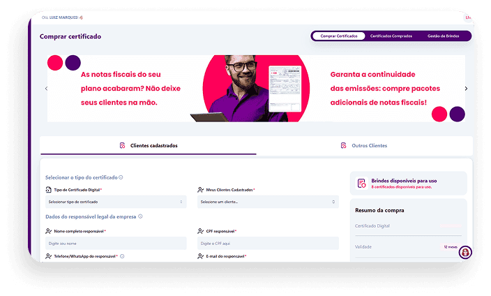 tela do sistema IOB MultiEmissor referente à gestão de certificados.