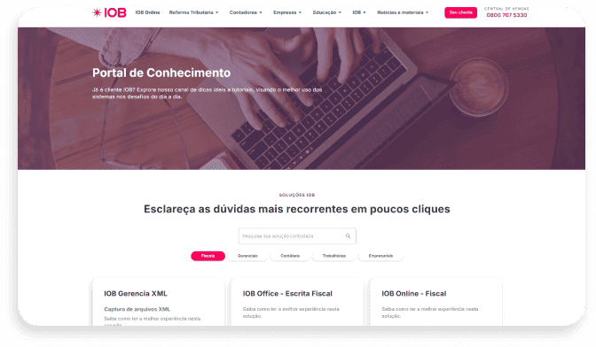 Tela inicial do portal de conhecimento IOB