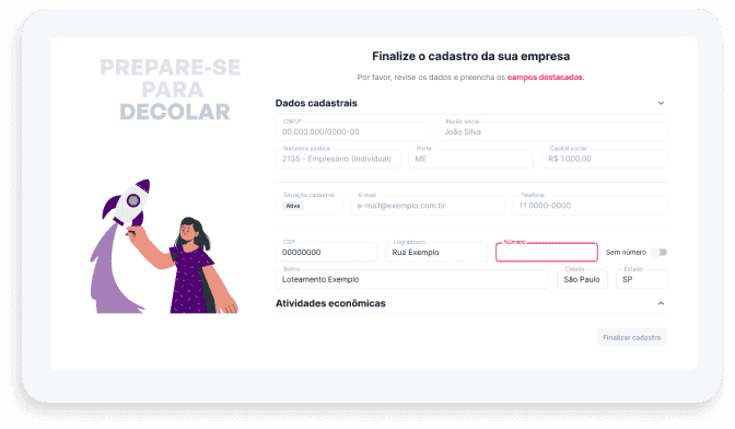 tela de validação de dados da empresa no IOB Emissor